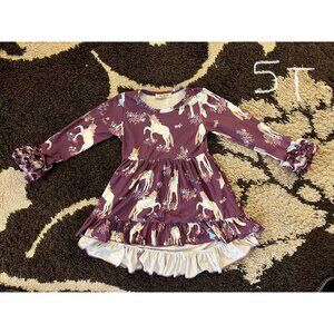 Girl 5T Unicorn Print High Low Ruffle Dress